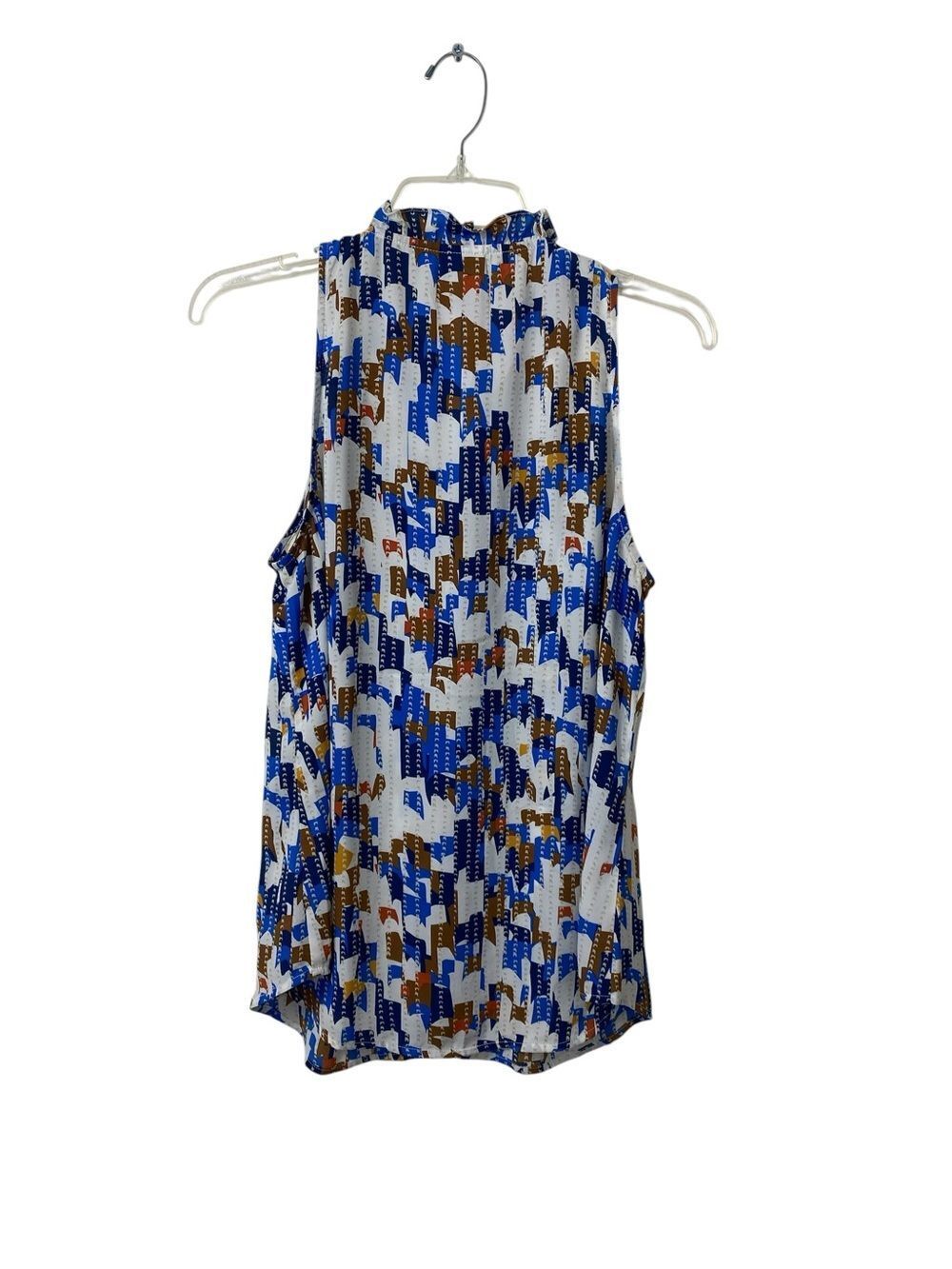 CAbi Blue & Brown Abstract Ruffle-Trim Button Tank - Picture 2 of 4